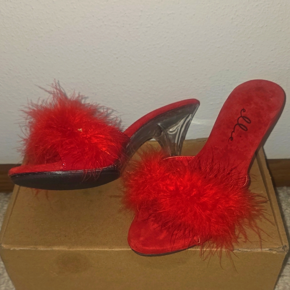 Ellie Red Feathered Women's Heels